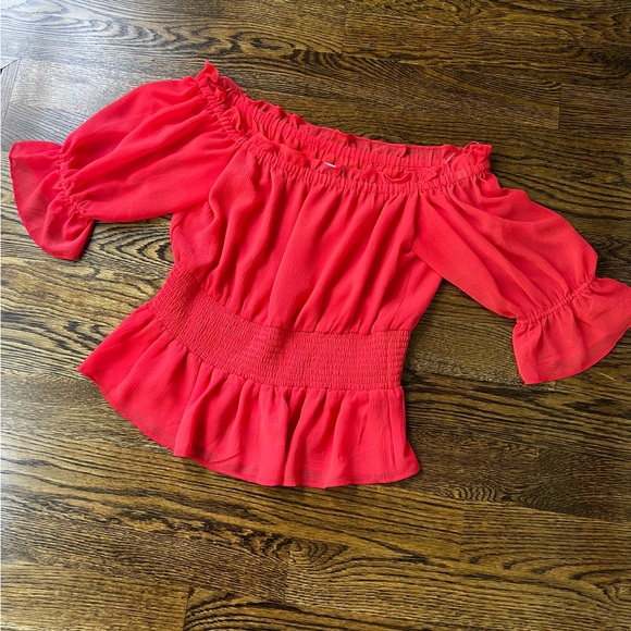 CeCe Red/orange Off-Shoulder Top sz L - Picture 1 of 3